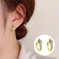 Golden snake hoop earrings with micro-set white cubic zirconia and green gem eyes - Gold Pave Zirconia Snake Head Hoop Earrings(ED1662-2)
