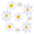 Various sizes of white daisy flower embroidery patches with yellow centers on white background - Full Set Combo