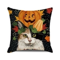 Halloween decorative square pillow cover with cute calico cat and pumpkin on black dots - Wreath Calico Cat Pumpkin