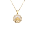 Gold-plated round necklace with shell inlay and cubic zirconia stones in white background - Scallop Shell / Gold