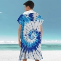 Blue and white tie-dye microfiber hooded beach poncho towel for men shown in back view - Pullover Style - Tie Dye