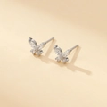 Elegant S925 silver butterfly stud earrings with marquise and round cubic zirconia crystals - Silver Hollow Butterfly