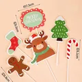10-piece Christmas cake topper set with Santa and reindeer on beige background - 10 Sets / Reindeer Topper Kit