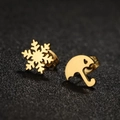 Golden asymmetrical snowflake and umbrella stud earrings made of stainless steel - 677 Gold (Snowflake & Umbrella)