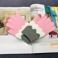 Pink and grey tri-color knitted gloves with touchscreen fingertips and ribbed cuffs - Pink Touchscreen Stripes
