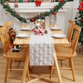 Cream white Christmas table runner with 3D tree embroidery and sparkling sequins - Bleached White