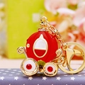 Sparkling red pumpkin carriage keychain with ruby rhinestones and gold metal finish - Jelly Pumpkin Carriage Red