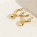 Orecchini a cerchio dorati con ciondolo a cuore lucido e finitura a specchio brillante - Cuore placcato oro 14K