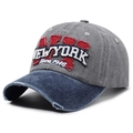 Berretto da baseball retrò in denim lavato grigio e blu con ricamo NY rosso - Grigio