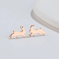 Minimalist rabbit stud earrings in rose gold finish with a polished stainless steel texture - 485 Running Rabbit (Rose Gold) / 485 Rose Gold