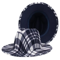 Classic Scottish plaid fedora jazz hat for men and women with navy and cream checkered pattern - M (56-58cm) / Navy Blue and Cream Plaid (Color 04)