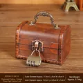 Vintage yellow wooden jewelry box with a 3-digit combination lock and bronze handle - Small Handle Distressed Yellow Finish - Combination Lock