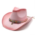 Pink gradient woven cowboy hat with colorful braided band and starfish pendant - M (56-58cm) / Pink