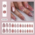 Unghie finte a mandorla rosa cat-eye con foglie dorate e glitter set da 24 pezzi - Stile Rosa Polveroso Occhio di Gatto (W1600) / 24 Pz/Confezione (Con Colla)