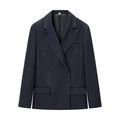 Donkerblauwe double-breasted damesblazer met witte contraststiksels en puntige revers - S / Zwart