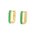 Gold rectangular hoop earrings with green zircon stones and brushed metal texture - Gold - Green Zirconia