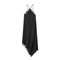 Elegant black silk satin slip dress with lace trim and asymmetrical hem for women - XS / Black