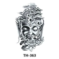 Waterproof temporary tattoo sticker TH-363 with black Buddha, pagoda and lotus design - Th-363 / 210*148mm