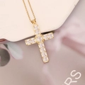 Macro della collana a croce dorata con zirconi cubici a taglio baguette incastonati - 4# Bianco