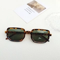 Retro polygon tortoiseshell sunglasses with dark green lenses and durable frames - Leopard Green Lens