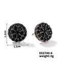 Orecchini a perno tondi geometrici in rame con zirconi neri dal design minimal unisex - Stile Rotondo Pavé (1.2cmx1.2cm)(E03740-6)
