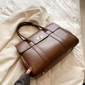 Grand sac cabas en cuir mat marron foncé avec fermoir rotatif pour le travail quotidien - Marron