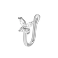 Silver butterfly non-piercing nose clip featuring sparkling cubic zirconia stones - Silver White (A-1205)