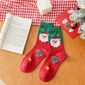 Calze natalizie a metà polpaccio con Babbo Natale e alberi in rosso e verde festivo - Rosso Verde Patchwork