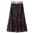Vintage abstract print midi skirt with high waist A-line silhouette and beige belt - XS / Coffee Print