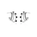 925 Sterling Silver triple-row C-shaped hoop earrings with black zircon stones - 925 Silver / White Gold (Black Zircon)