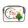 Transparent PVC cosmetic bag with black trim and Merry Christmas festive tree pattern - 048-Christmas Tree Red Text