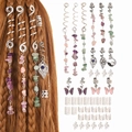 DIY Dreadlock-Accessoires-Set mit Kristallen und Metallanhängern auf weißem Grund - 44-Teiliges Set Silber