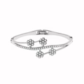 Bracciale rigido argento con molla, motivi floreali e accenti in zircone lucido - Stile Tre Fiori (1313)