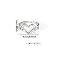 Silver adjustable titanium steel ring with hollow heart design and size dimensions - TYR0387 / Silver Minimalist Heart
