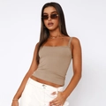 Slim fit brown knit camisole with delicate lace trim detailing and retro square neckline - S / Apricot