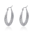 Pendientes de aro retorcidos plateados para mujer de acero inoxidable pulido - Patrón de Flor de Ciruelo de Tres Capas (2梅花线三拼线) / Color Acero