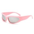 Y2K futuristic sports sunglasses with bright pink frames and silver mirrored lenses - Pink Frame Silver Mirror Lens