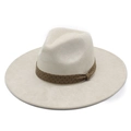 Elegant beige wide-brim felt fedora hat featuring a stylish brown polka dot ribbon band - Beige (Suede)