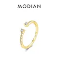 Minimalistischer S925 Sterling Silber Ring in Gold mit zwei runden Zirkonia Steinen - US Größe 5 / Gold