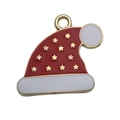 Ciondolo a forma di cappello di Babbo Natale in smalto rosso e bianco con stella - Cappello di Natale (14179) / 1 Pezzo (17x17mm) / Rosso