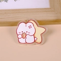 Cute cream-colored acrylic white rabbit badge with carrot and yellow star elements - Creamy Star Rabbit