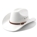 Classic white western cowboy hat with wide brim and brown leather band for men and women - M(56-58cm) / White
