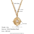 18K gold plated stainless steel sunburst necklace with oval white crystal pendant - Gold