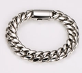 Detailed view of silver stainless steel Cuban chain link bracelet with secure box clasp - Silver Steel Bracelet (14mm/22cm)