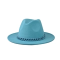 Classic bright blue wool fedora hat with matching chain band for men and women - One Size (54-60cm) / Bright Blue (21)