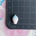 Detailed view of pink and blue resin ice cream miniature showing 2.5cm size on scale - Blue White Pink Sundae Cup