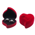 Red heart-shaped velvet jewelry box with 3D rose relief and black flocking interior - Black / Heart Flower Skewed Double Ring / Red