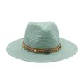 Chapeau fedora en paille vert menthe avec bande perlée ethnique et boucle en métal - Vert menthe