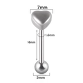 Piercing a bilanciere a cuore in acciaio inox argento con spessore 1.6mm e 16mm - Piercing alla Lingua Color Acciaio (1 pz)