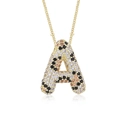 Gold-plated bubble letter A pendant necklace with pavé leopard print cubic zirconia stones - Letter A